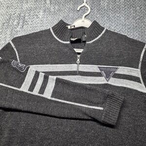 Harley-Davidson Mens Medium Wool Blend Quarter Zip Knit Sweater Gray Patches